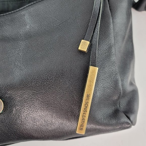 Wilsons Vintage Black Leather Weaved Studded Snap Crossbody Adjustable Purse - Picture 6 of 9